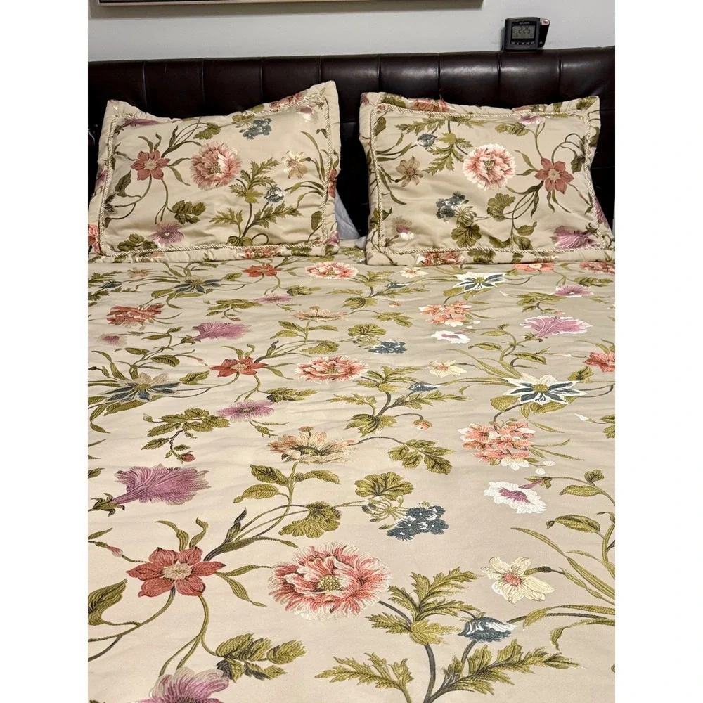 Croscill Queen Floral Daphne Comforter 2Shams Set Champagne Pink Green 3pc NWOT